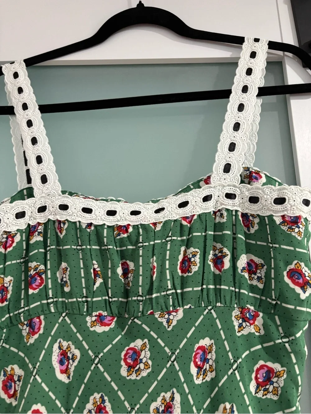 WAYF. Green Patterned Midi Dress with Contrast Trim - Picture 9 of 16